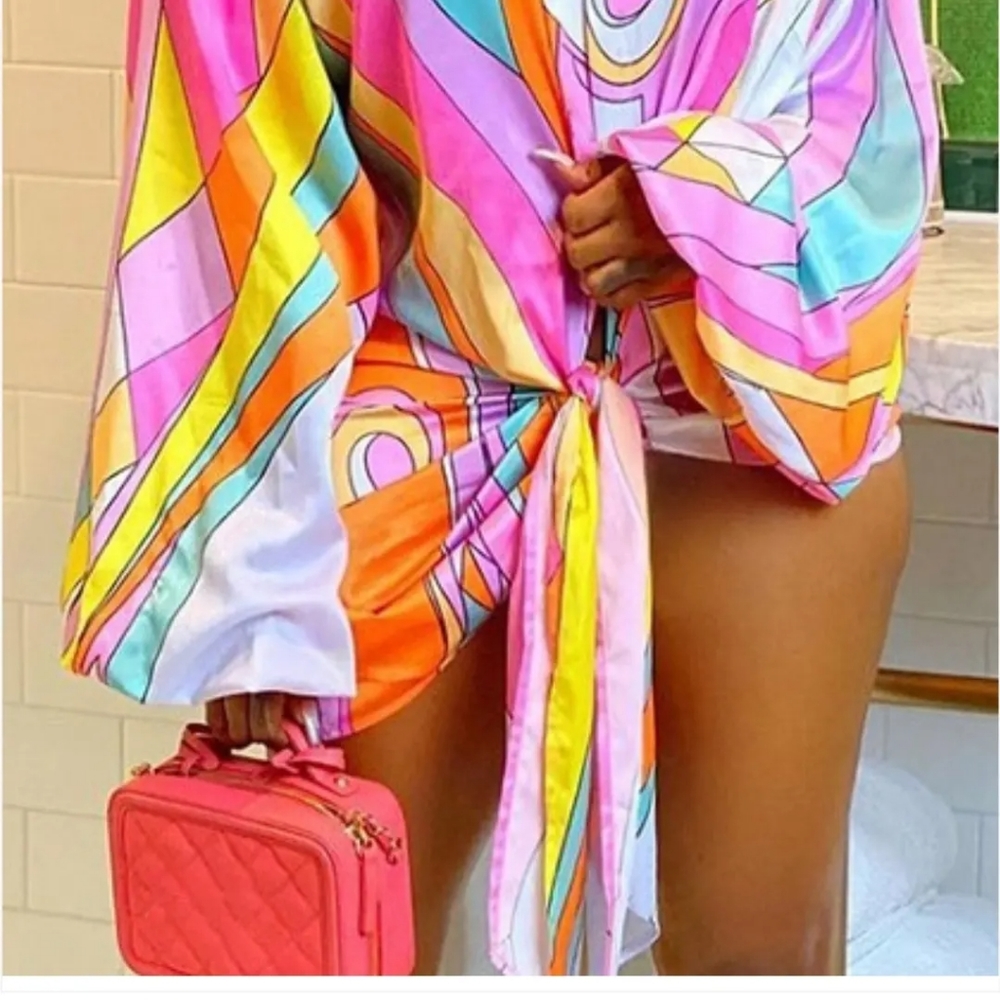 $39 Rainbow Bright Tie-Front Blouse S-M-L-XLl